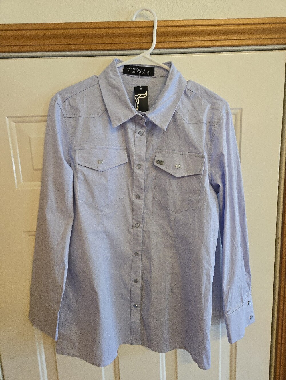 Lucky & Blessed Western Shirt NWT Small Powder Blue